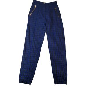 Tiger Mist Pants Womans Small Blue Plaid Zip Pockets Slim Clueless Retro Y2K